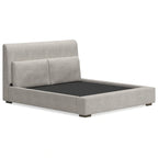 Letto a piattaforma imbottito marrone chiaro, testiera affusolata, Queen/California King