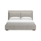 Letto a piattaforma imbottito marrone chiaro, testiera affusolata, Queen/California King