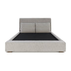 Letto a piattaforma imbottito marrone chiaro, testiera affusolata, Queen/California King