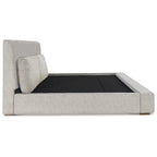Letto a piattaforma imbottito marrone chiaro, testiera affusolata, Queen/California King
