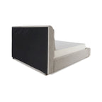 Letto a piattaforma imbottito marrone chiaro, testiera affusolata, Queen/California King