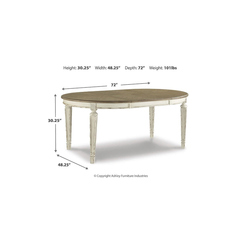 Set tavolo da pranzo allungabile ovale bianco e marrone, 9 pezzi, per 6 persone