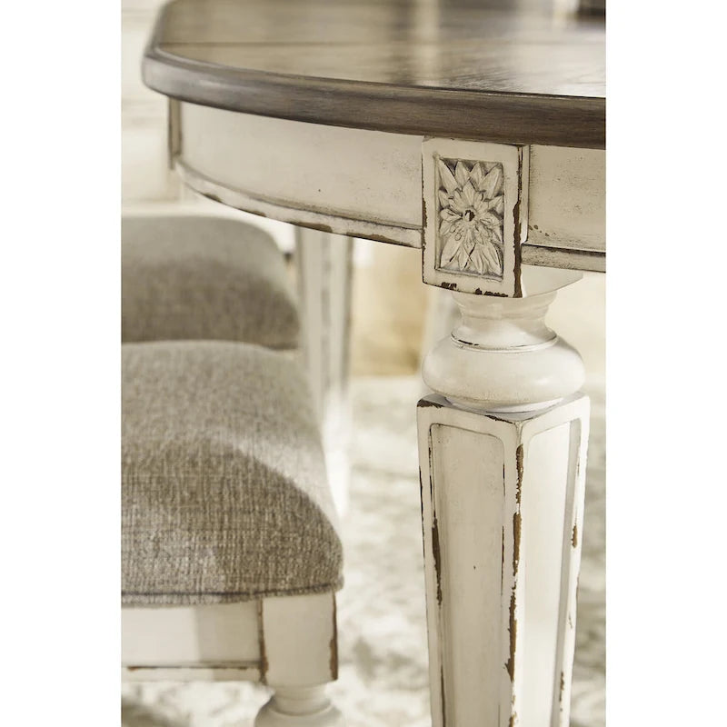 Set tavolo da pranzo allungabile ovale bianco e marrone, 9 pezzi, per 6 persone