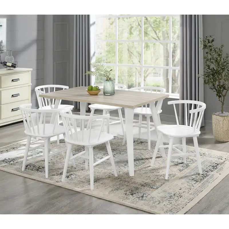 Set da pranzo Windsor a sette pezzi bicolore bianco, 6 posti a sedere