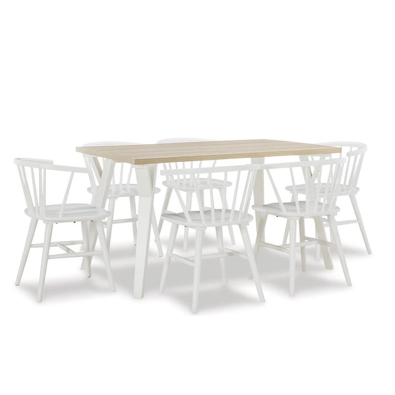 Set da pranzo Windsor a sette pezzi bicolore bianco, 6 posti a sedere