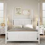 Letto a baldacchino matrimoniale king size bianco, griglia orizzontale, 1 persona