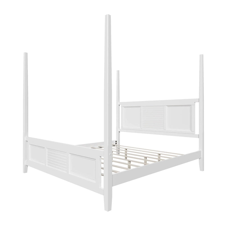 Letto a baldacchino matrimoniale king size bianco, griglia orizzontale, 1 persona