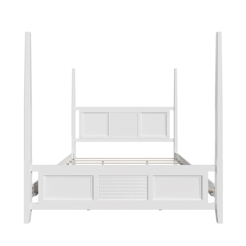 Letto a baldacchino matrimoniale king size bianco, griglia orizzontale, 1 persona