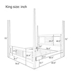 Letto a baldacchino matrimoniale king size bianco, griglia orizzontale, 1 persona