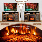 Mobile TV con camino elettrico marrone, armadietto a 2 ante, adatto per TV fino a 55"