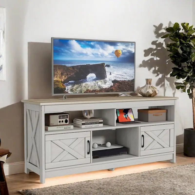 Mobile Porta TV Stile Rustico Bianco/Nero da 59" con Armadietti Contenitore, Montaggio da 1 Persona