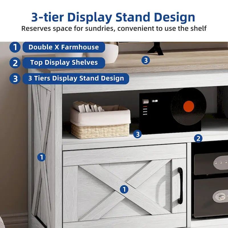 Mobile Porta TV Stile Rustico Bianco/Nero da 59" con Armadietti Contenitore, Montaggio da 1 Persona