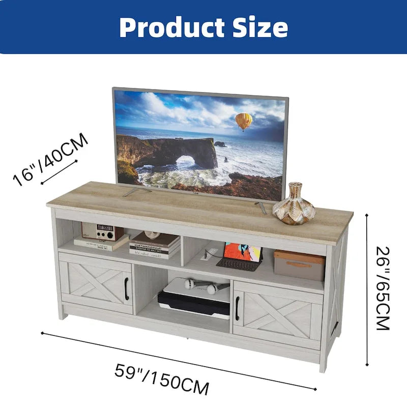 Mobile Porta TV Stile Rustico Bianco/Nero da 59" con Armadietti Contenitore, Montaggio da 1 Persona