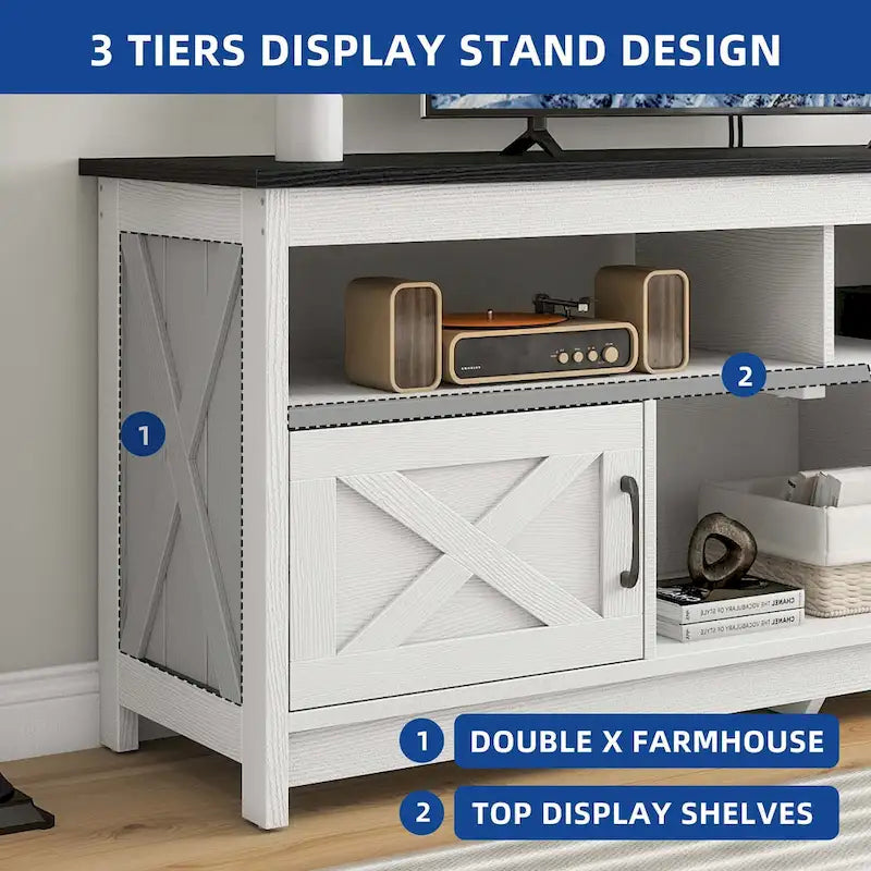 Mobile Porta TV Stile Rustico Bianco/Nero da 59" con Armadietti Contenitore, Montaggio da 1 Persona