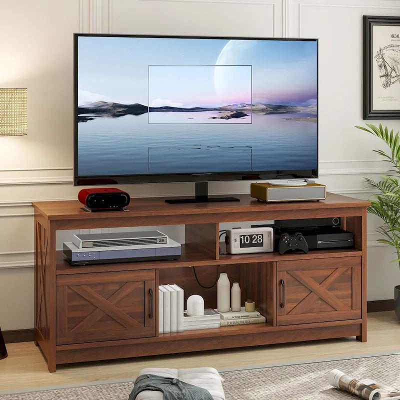 Mobile Porta TV Stile Rustico Bianco/Nero da 59" con Armadietti Contenitore, Montaggio da 1 Persona