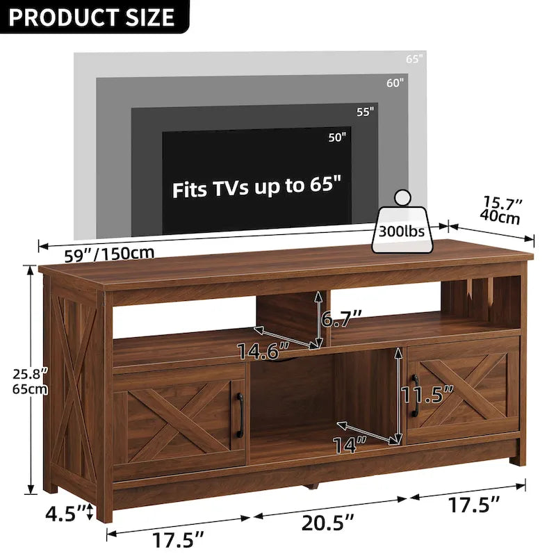 Mobile Porta TV Stile Rustico Bianco/Nero da 59" con Armadietti Contenitore, Montaggio da 1 Persona