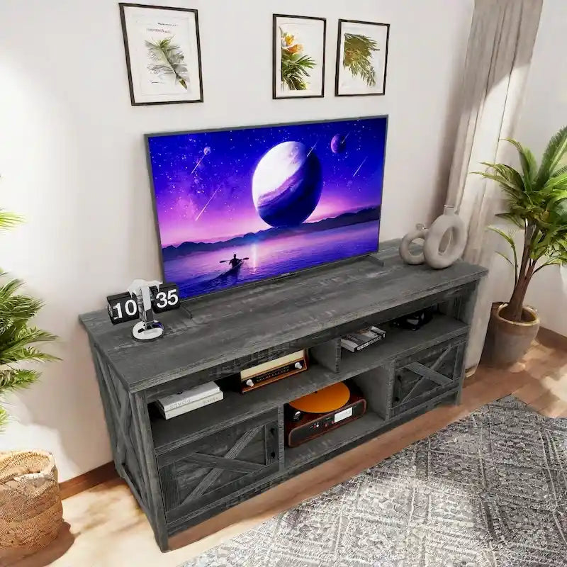 Mobile Porta TV Stile Rustico Bianco/Nero da 59" con Armadietti Contenitore, Montaggio da 1 Persona