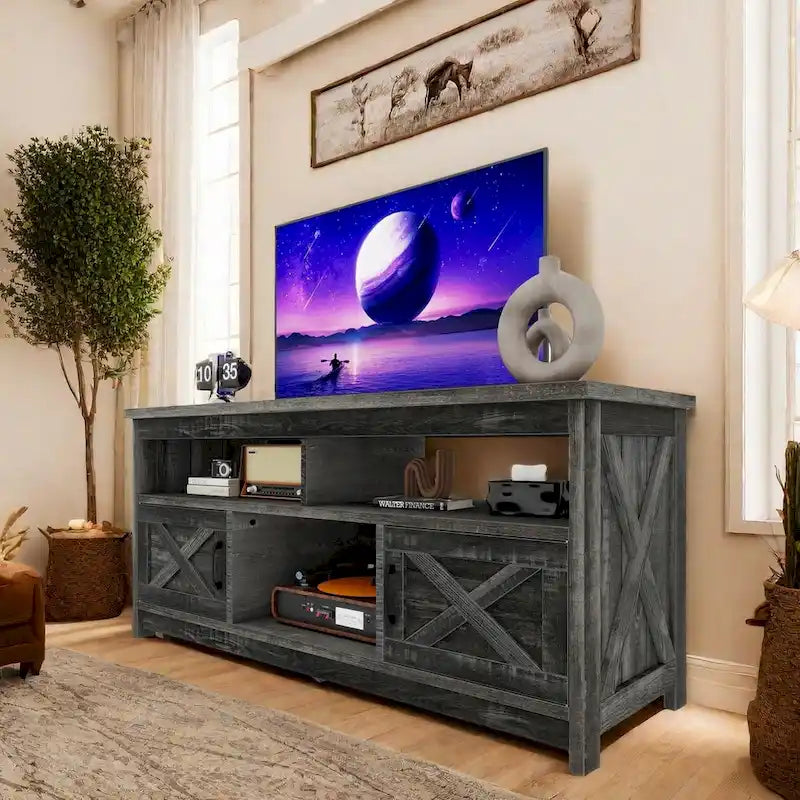 Mobile Porta TV Stile Rustico Bianco/Nero da 59" con Armadietti Contenitore, Montaggio da 1 Persona