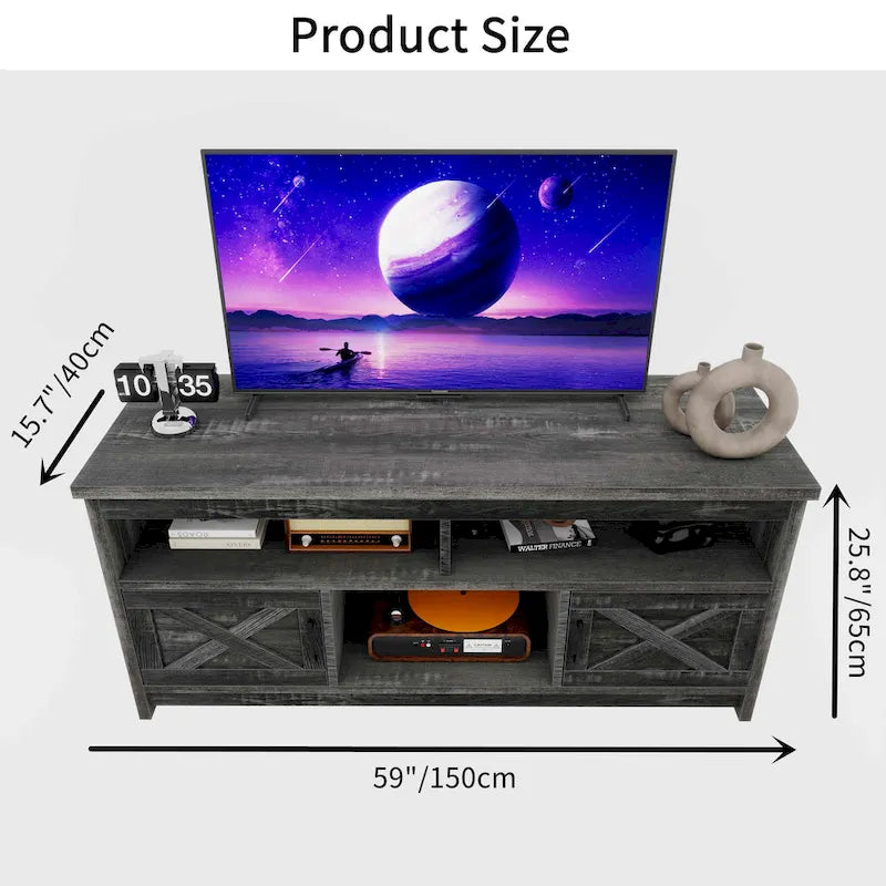 Mobile Porta TV Stile Rustico Bianco/Nero da 59" con Armadietti Contenitore, Montaggio da 1 Persona
