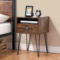 Comodino con cassetto singolo con gambe a forcina in stile anni '50, marrone / blu / nero / giallo