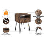 Comodino con cassetto singolo con gambe a forcina in stile anni '50, marrone / blu / nero / giallo
