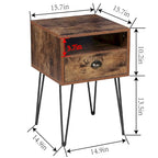 Comodino con cassetto singolo con gambe a forcina in stile anni '50, marrone / blu / nero / giallo