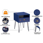 Comodino con cassetto singolo con gambe a forcina in stile anni '50, marrone / blu / nero / giallo