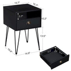 Comodino con cassetto singolo con gambe a forcina in stile anni '50, marrone / blu / nero / giallo