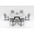 Set da pranzo ovale allungabile bianco per 6 persone, 7 pezzi con gambe in metallo