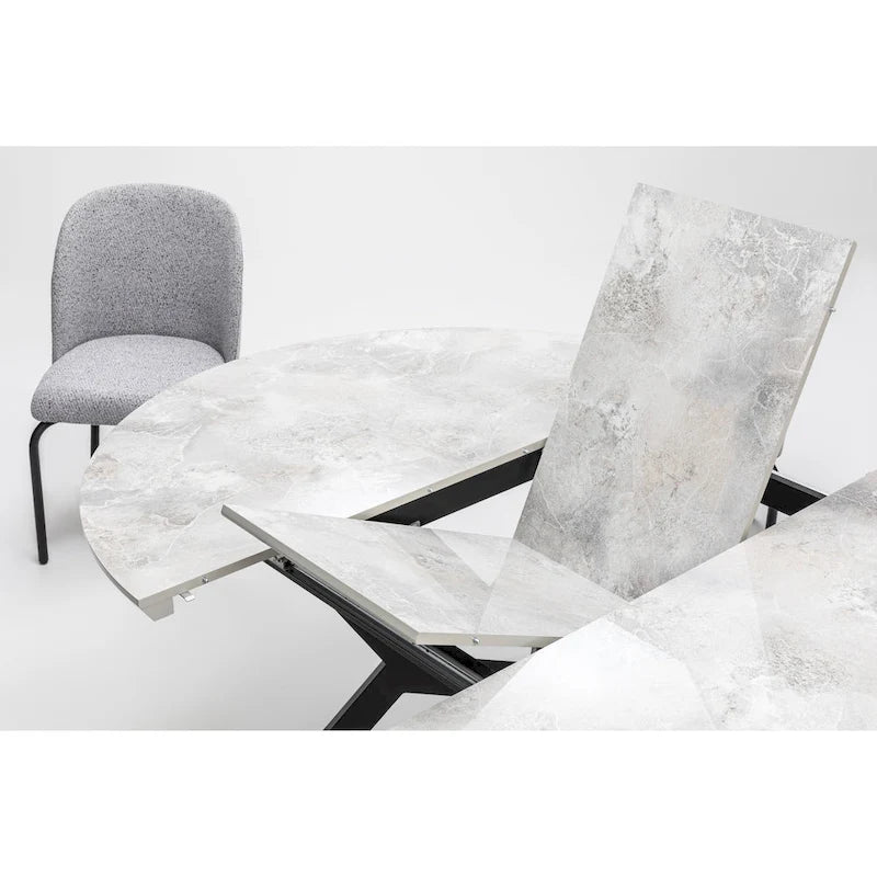 Set da pranzo ovale allungabile bianco per 6 persone, 7 pezzi con gambe in metallo