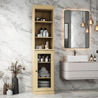 Mobiletto da bagno in legno massello, ante in vetro trasparente, ripiani regolabili, adatto per 1 persona – Vari colori