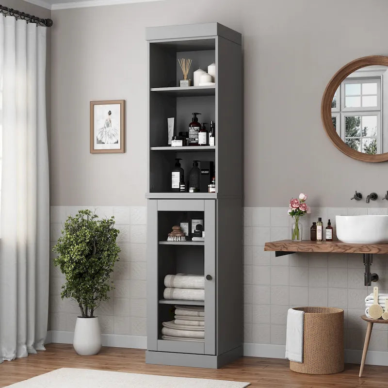 Mobiletto da bagno in legno massello, ante in vetro trasparente, ripiani regolabili, adatto per 1 persona – Vari colori