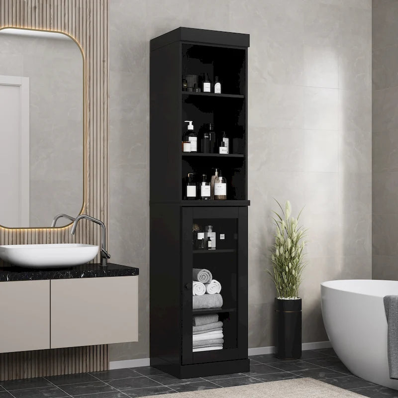 Mobiletto da bagno in legno massello, ante in vetro trasparente, ripiani regolabili, adatto per 1 persona – Vari colori