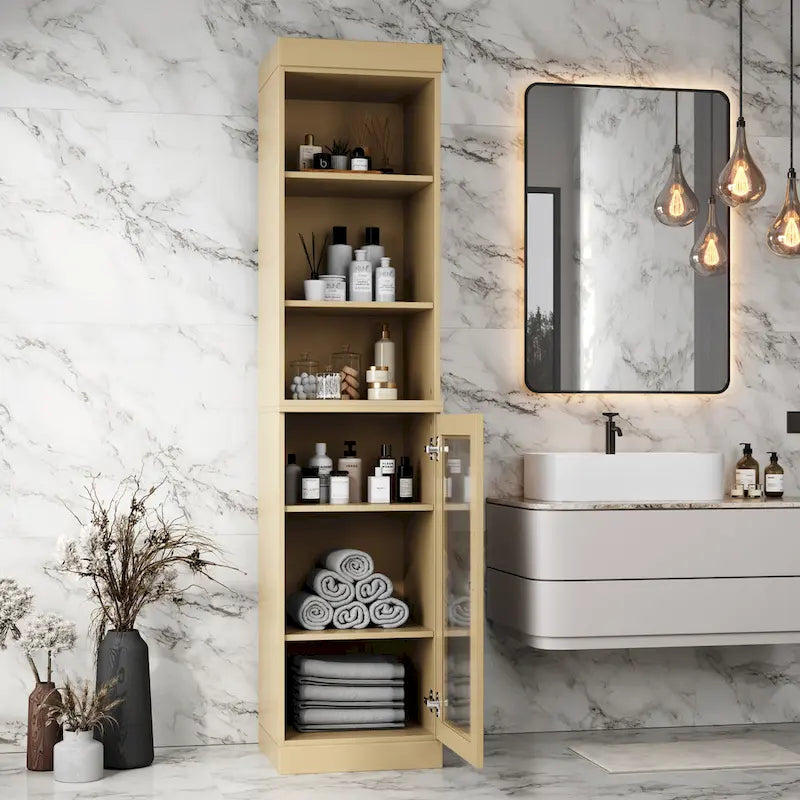 Mobiletto da bagno in legno massello, ante in vetro trasparente, ripiani regolabili, adatto per 1 persona – Vari colori