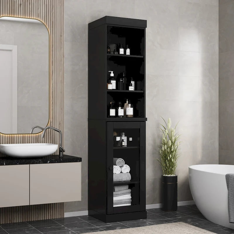 Mobiletto da bagno in legno massello, ante in vetro trasparente, ripiani regolabili, adatto per 1 persona – Vari colori