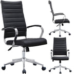 Sedia da ufficio girevole in pelle PU a metà schienale | Nero / Tutto Nero / Grigio / Bianco Perla / Marrone | Per 1 persona