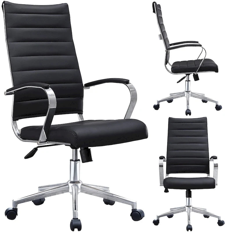 Sedia da ufficio girevole in pelle PU a metà schienale | Nero / Tutto Nero / Grigio / Bianco Perla / Marrone | Per 1 persona