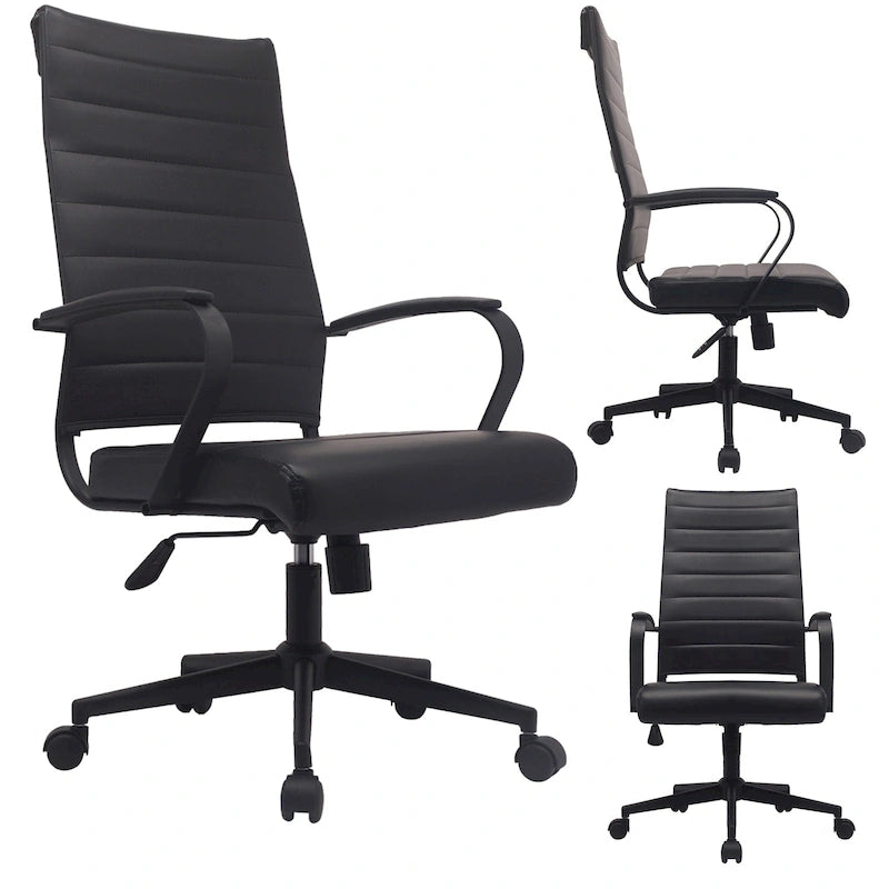 Sedia da ufficio girevole in pelle PU a metà schienale | Nero / Tutto Nero / Grigio / Bianco Perla / Marrone | Per 1 persona