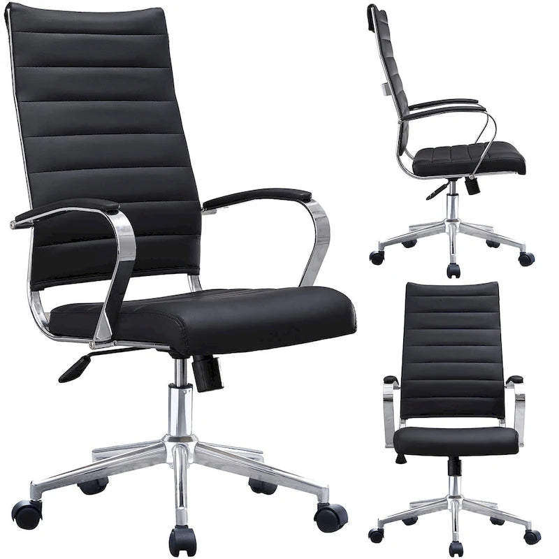 Sedia da ufficio girevole in pelle PU a metà schienale | Nero / Tutto Nero / Grigio / Bianco Perla / Marrone | Per 1 persona