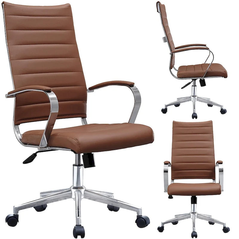 Sedia da ufficio girevole in pelle PU a metà schienale | Nero / Tutto Nero / Grigio / Bianco Perla / Marrone | Per 1 persona