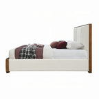 Letto King Beige Trapuntato a Canali, Bordo in Legno Noce Marrone, Posti Letto 2