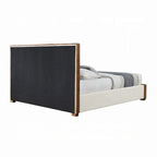 Letto King Beige Trapuntato a Canali, Bordo in Legno Noce Marrone, Posti Letto 2