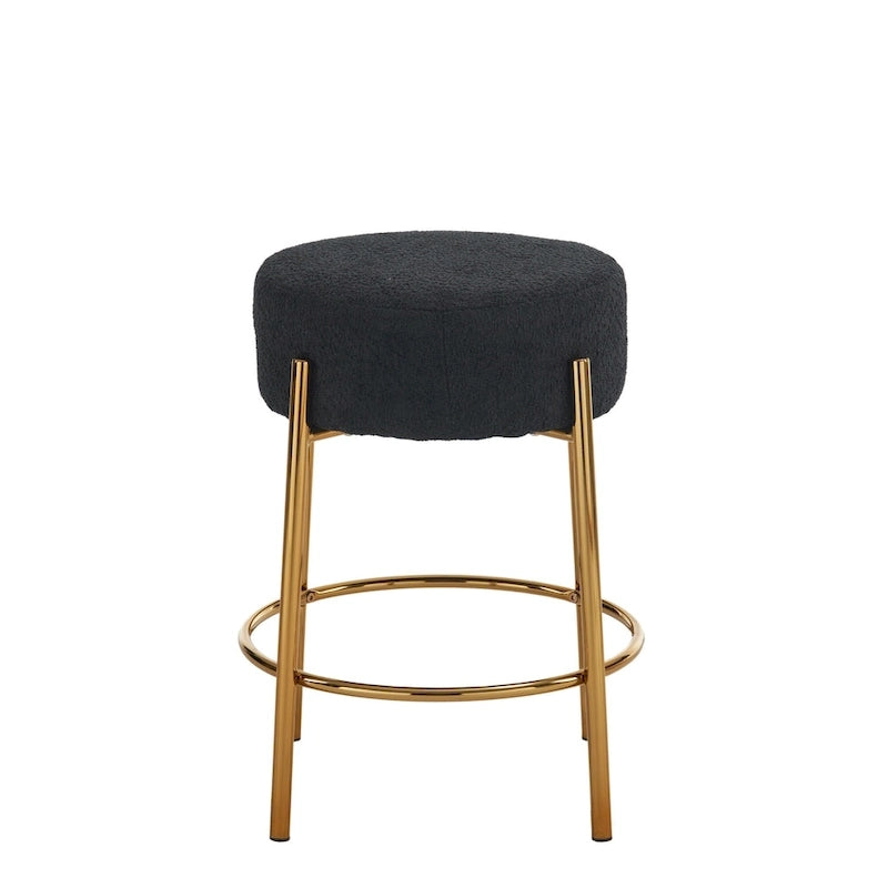 Sgabelli da bar rotondi senza schienale Neri/Beige, seduta imbottita, base in metallo, set da 2