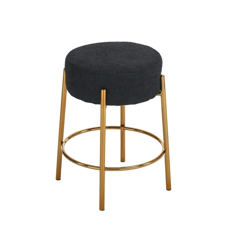 Sgabelli da bar rotondi senza schienale Neri/Beige, seduta imbottita, base in metallo, set da 2