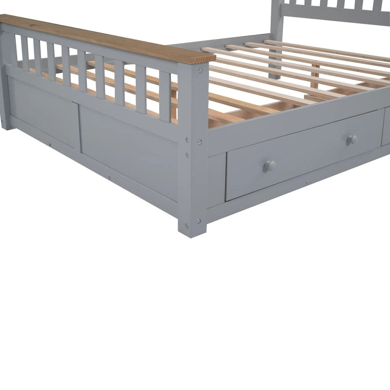 Letto matrimoniale a piattaforma grigio/bianco con cassetti contenitore, testiera e pediera – Adatto per 2 persone