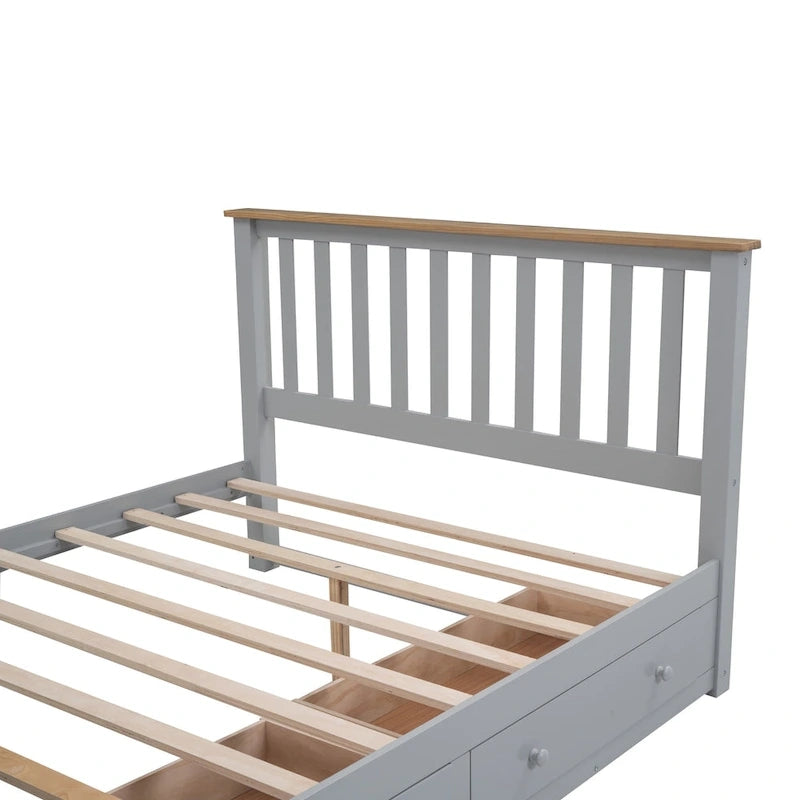 Letto matrimoniale a piattaforma grigio/bianco con cassetti contenitore, testiera e pediera – Adatto per 2 persone