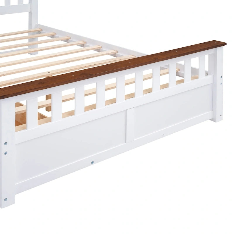 Letto matrimoniale a piattaforma grigio/bianco con cassetti contenitore, testiera e pediera – Adatto per 2 persone