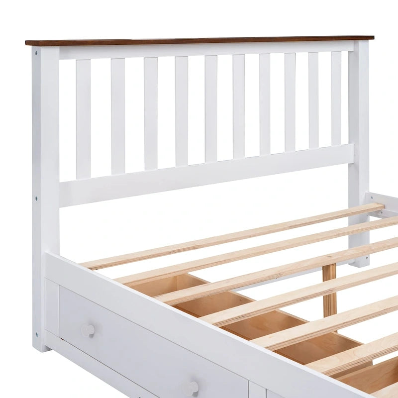 Letto matrimoniale a piattaforma grigio/bianco con cassetti contenitore, testiera e pediera – Adatto per 2 persone