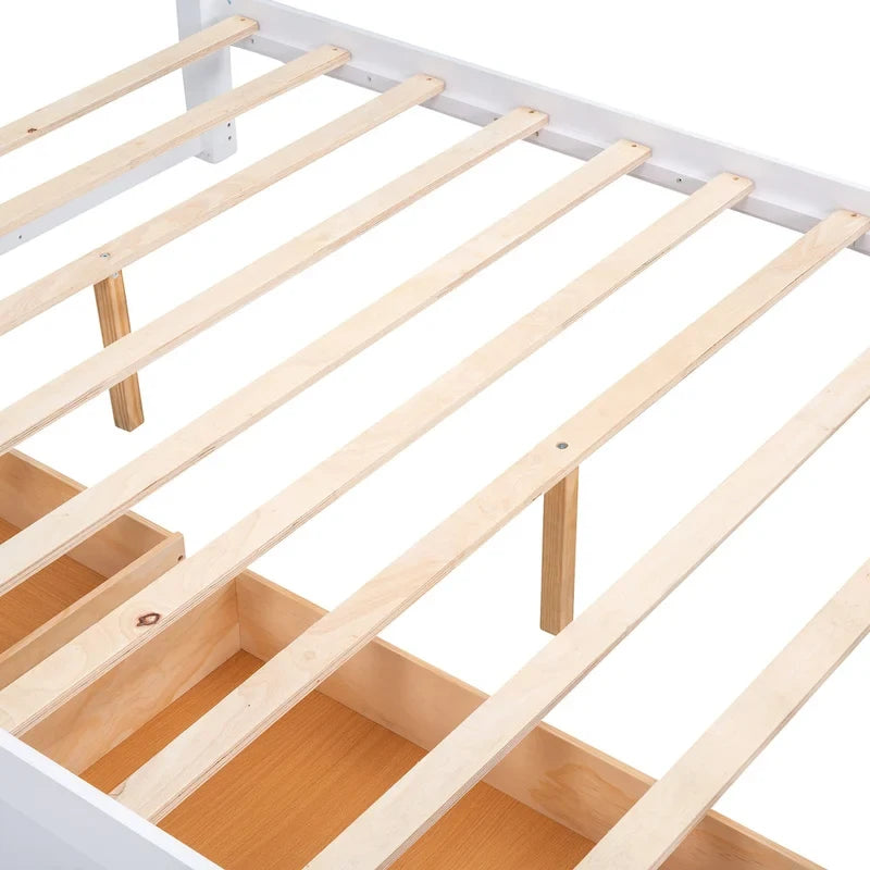 Letto matrimoniale a piattaforma grigio/bianco con cassetti contenitore, testiera e pediera – Adatto per 2 persone