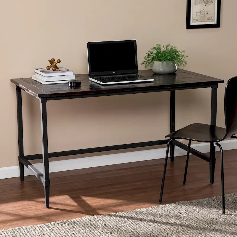 Scrivania in legno di recupero per 1 persona, stile rustico moderno, naturale/nera e nera